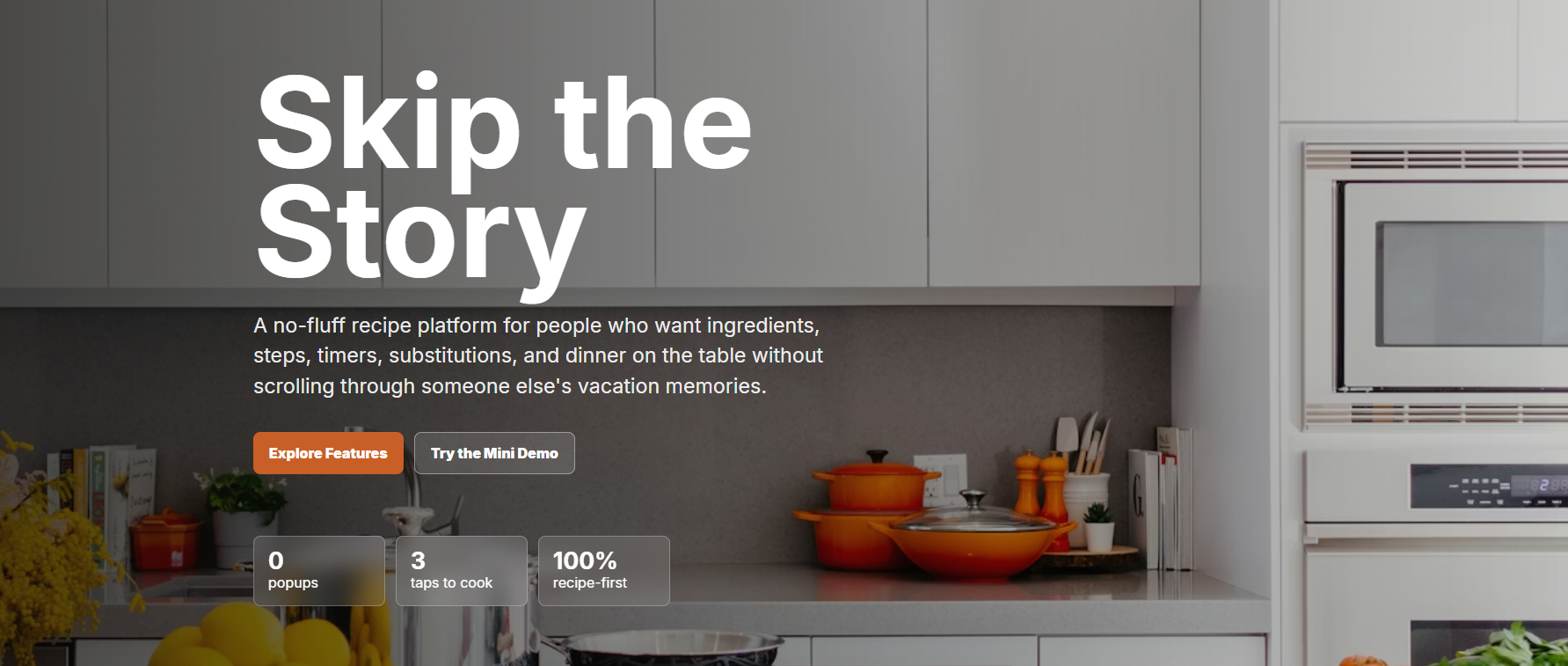 Screenshot of the Skip The Story website